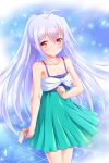  1girl breasts cleavage dress highres isla_(plastic_memories) long_hair looking_at_viewer plastic_memories red_eyes silver_hair solo yagami-all_hail_nanao 