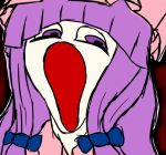  1girl bow creepy koishi_adventure open_mouth parody patchouli_knowledge purple scream solo touhou wide-eyed 