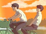  2boys bicycle_riding brothers matsuno_choromatsu matsuno_ichimatsu multiple_boys osomatsu-kun osomatsu-san school_uniform siblings sunset younger 