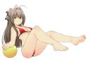  1girl absurdres amagi_brilliant_park antenna_hair ass ball bikini breasts cleavage grey_hair heihei_de_hei_yan_long highres long_hair looking_at_viewer red_bikini sento_isuzu solo swimsuit yellow_eyes 