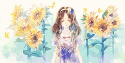  closed_eyes flower original rei_(456789io) sunflower traditional_media watercolor_(medium) 