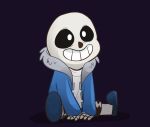  1boy animated animated_gif blinking chibi glowing glowing_eye grin hood hoodie mudkipful no_eyes sans sitting skeleton slippers smile undertale 