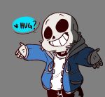  1boy english grin hood hoodie mudkipful no_eyes outstretched_arms sans skeleton smile spoilers undertale 