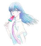  1girl black_hair koi_wa_ameagari_no_you_ni long_hair mayuzuki_jun popsicle school_uniform solo tachibana_akira watermelon_bar 