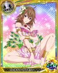  1girl ahoge alternate_costume artist_request breasts brown_hair card_(medium) character_name chess_piece earrings flower hair_flower hair_ornament high_school_dxd jewelry large_breasts long_hair necklace official_art queen_(chess) torn_clothes trading_card venelana_gremory violet_eyes 