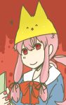  1girl blood blood_splatter cellphone gasai_yuno hat hat_with_ears lord_prosciutto mamaito mirai_nikki mogeko_castle nail_polish phone pink_hair red_eyes school_uniform slit_pupils twintails yellow_headwear 