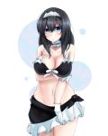  1girl arm_grab bare_shoulders bikini black_hair blush breasts cleavage frills gloves hairband idolmaster idolmaster_cinderella_girls large_breasts long_hair looking_at_viewer maid_bikini maid_headdress navel ryuu. sagisawa_fumika sarong solo swimsuit 