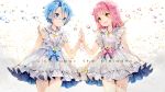  2girls anmi aoi_(houkago_no_pleiades) bow dress glasses highres houkago_no_pleiades multiple_girls pink_hair short_hair subaru_(houkago_no_pleiades) wristwear 