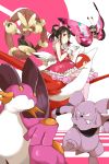  1girl alternate_color angel_wings black_hair bow crossover gloves granbull hair_bow highres ksk_(semicha_keisuke) latias long_hair love_live!_school_idol_project luvdisc mega_lopunny pokemon pokemon_(creature) red_eyes shiny_pokemon solo swampert twintails vivillon wings yazawa_nico 