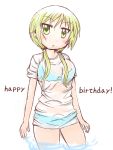  1girl birthday blonde_hair english happy_birthday highres ichii_yui looking_at_viewer see-through solo twintails wading wet wet_clothes yellow_eyes yuyushiki zumo 