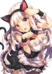  1girl animal_ears breasts cat_ears cat_tail cleavage commentary_request fake_animal_ears hairband highres idolmaster long_hair maid narumi_arata paw_pose shijou_takane silver_hair solo tail thigh-highs violet_eyes 