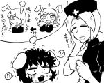  ! 3girls ? anima animal_ears before_and_after breasts closed_eyes flat_chest inaba_tewi large_breasts long_hair multiple_girls necktie nicetack open_mouth photo_(object) reisen_udongein_inaba spoken_exclamation_mark spoken_question_mark surprised sweat touhou translated yagokoro_eirin 