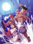  1boy 1girl abs blush gamagoori_ira hotel kill_la_kill mankanshoku_mako rao_(live-w) shorts tall wine_bottle 