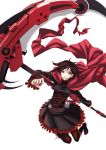  black_hair blush brown_eyes cape ruby_rose rwby scythe short_hair warrior 