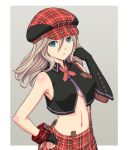  1girl alisa_ilinichina_amiella bare_shoulders black_gloves blue_eyes breasts cabbie_hat elbow_gloves fingerless_gloves gloves god_eater god_eater_burst hat large_breasts long_hair looking_at_viewer open_mouth silver_hair skirt solo suspender_skirt suspenders 
