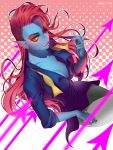  1girl blue_skin breasts cleavage head_fins highres lips monster_girl redhead sickly_prince smoking undertale undyne 