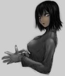  1girl akitsu_maru_(kantai_collection) black_hair breasts dark_skin gloves grey_background grey_eyes kantai_collection nikubanare parted_lips short_hair simple_background sketch 