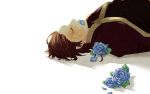  aki_1x0 arslan_senki blue_rose brown_hair closed_eyes facial_mark flower gin_kamen petals rose simple_background white_background 