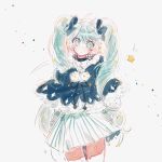 1girl blue_eyes blue_hair earmuffs fuyu_no_yoru_miku hair_bow hatsune_miku lunchicken skirt tagme vocaloid winter_clothes