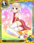  1boy artist_request ass blonde_hair card_(medium) character_name chess_piece detached_sleeves gasper_vladi hair_ornament high_heels high_school_dxd official_art otoko_no_ko pointy_ears red_eyes short_hair solo thigh-highs trading_card 