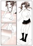  casual chopping comic cooking dough hair_up jintsuu_(kantai_collection) kantai_collection kneading kneehighs monochrome plum_(arch) shirt skirt 