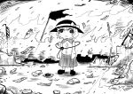  1girl 6_9 commentary crying crying_with_eyes_open fire hat hat_ribbon komeiji_koishi nicetack ofuda ribbon ruins sleeves_past_wrists solo tears third_eye touhou 