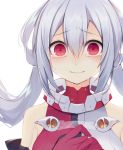  1girl crying crying_with_eyes_open gloves hair_between_eyes hair_rings hands_on_own_chest innocent_one long_hair looking_at_viewer matoi_(pso2) muryou phantasy_star phantasy_star_online_2 portrait red_eyes red_gloves silver_hair solo tears twintails 