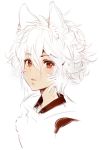  1girl animal_ears face inubashiri_momiji looking_at_viewer matsuda_(matsukichi) messy_hair red_eyes short_hair simple_background sketch solo touhou white_background wolf_ears 