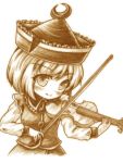  1girl blush crescent hat instrument lunasa_prismriver monochrome playing_instrument short_hair solo touhou violin yuran_(kuen-hien) 