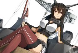  1girl black_hair brown_eyes fumio_(kanmi) gloves headgear kantai_collection long_hair nagato_(kantai_collection) smile 