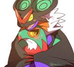 bat_wings bird blush_stickers closed_eyes hawlucha hug hug_from_behind looking_away looking_to_the_side no_humans noivern pokemon pokemon_(creature) simple_background smile sweatdrop twitter_username white_background wings yellow_eyes yuu_knight3858 