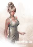  1girl artist_name blonde_hair blue_eyes dantewontdie dress final_fantasy final_fantasy_xv jewelry lunafreya_nox_fleuret necklace ponytail short_hair solo standing watermark web_address white_dress 