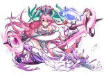  1girl blue_eyes breasts character_request green_eyes hogi horns long_hair pink_hair polearm puzzle_&amp;_dragons qilin_(mythology) solo spear tail weapon 