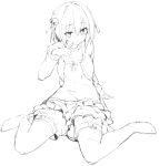 1girl hokkana monochrome simple_background sitting sketch skirt solo wariza white_background 