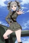  1girl anchovy anchovy_(cosplay) drill_hair girls_und_panzer idolmaster idolmaster_cinderella_girls inoshira kanzaki_ranko long_hair looking_at_viewer military military_uniform open_mouth red_eyes silver_hair solo twin_drills twintails uniform 
