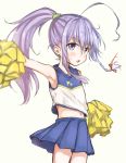  1girl absurdres ahoge armpits braid cheerleader highres hoshi_shouko idolmaster idolmaster_cinderella_girls long_hair midriff navel open_mouth outstretched_arm pink_eyes pom_pom ponytail silver_hair skirt solo very_long_hair vest 