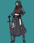 1girl ban belt black_hair boots cosplay glasses gloves hair_ornament hairclip hand_on_hip highres kylo_ren long_hair looking_at_viewer mask pale_skin side_slit sketch star_wars sword thigh-highs thigh_boots weapon 
