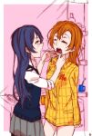  2girls brushing_teeth kousaka_honoka kurosuke_(yekyy) love_live!_school_idol_project multiple_girls no_pants sleepy sonoda_umi 