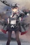  1girl airplane blonde_hair blue_eyes capelet gloves graf_zeppelin_(kantai_collection) hat highres jenson_tw kantai_collection long_hair peaked_cap skirt solo twintails uniform 