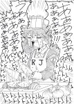  1girl absurdres apron chopping closed_eyes crying cutting_board dual_wielding highres japanese_clothes kantai_collection kariginu knife kyousaru long_hair long_sleeves magatama monochrome onion ryuujou_(kantai_collection) screaming snot solo sweatdrop tagme tears translation_request trembling twintails visor_cap 