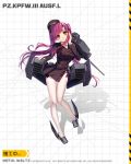  1girl bison_cangshu black_dress cannon dress hand_on_own_face hat looking_at_viewer mecha_musume military_hat mini_hat panzer_waltz personification purple_hair shadow tank_turret thigh-highs twintails violet_eyes watermark 