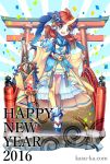  1girl 2016 blue_eyes bridge dress frills hair_ribbon happy_new_year holding_weapon horn kasuka108 keldeo nengajou new_year open_mouth pokemon redhead ribbon sandals socks solo sword tagme tan_legwear thigh-highs torii watermark weapon web_address white_legwear wide_sleeves 