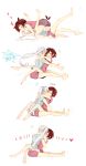  2girls blush brown_hair closed_eyes comic english head_in_chest heart highres hug kemonomimi_mode kiss kuma_(bloodycolor) multiple_girls ruby_rose rwby shorts side_ponytail sitting sitting_on_lap sitting_on_person tail tail_wagging weiss_schnee white_hair yuri 