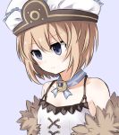  1girl artist_request bare_shoulders blanc blue_eyes blush brown_hair hat neptune_(series) short_hair solo source_request 