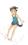  1boy animal_ears barefoot black_eyes black_hair blush eyebrows looking_at_viewer male_focus open_mouth original rand_(artist) short_hair shorts smile solo tail tank_top 