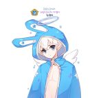  1boy bare_chest blue_eyes brunette_(realsyaoran) choker halo hood hoodie looking_at_viewer open_clothes pointy_ears solo sparkle translation_request white_hair wings 