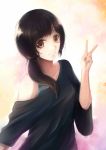  1girl black_hair brown_eyes highres lancefate long_hair looking_at_viewer original smile solo v 