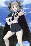  1girl anchovy anchovy_(cosplay) drill_hair girls_und_panzer idolmaster idolmaster_cinderella_girls inoshira kanzaki_ranko long_hair looking_at_viewer military military_uniform open_mouth pantyhose red_eyes silver_hair solo twin_drills twintails uniform 