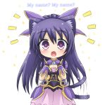  1girl animal_ears armor black_hair blush bow date_a_live dress fang greenteaneko hair_bow kemonomimi_mode long_hair open_mouth solo sparkle tail tail_wagging violet_eyes white_background yatogami_tooka 
