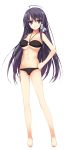  1girl absurdres bikini blue_hair full_body hand_on_hip highres long_hair mizuno_rin reminiscence simple_background smile solo swimsuit tomose_shunsaku very_long_hair violet_eyes white_background 